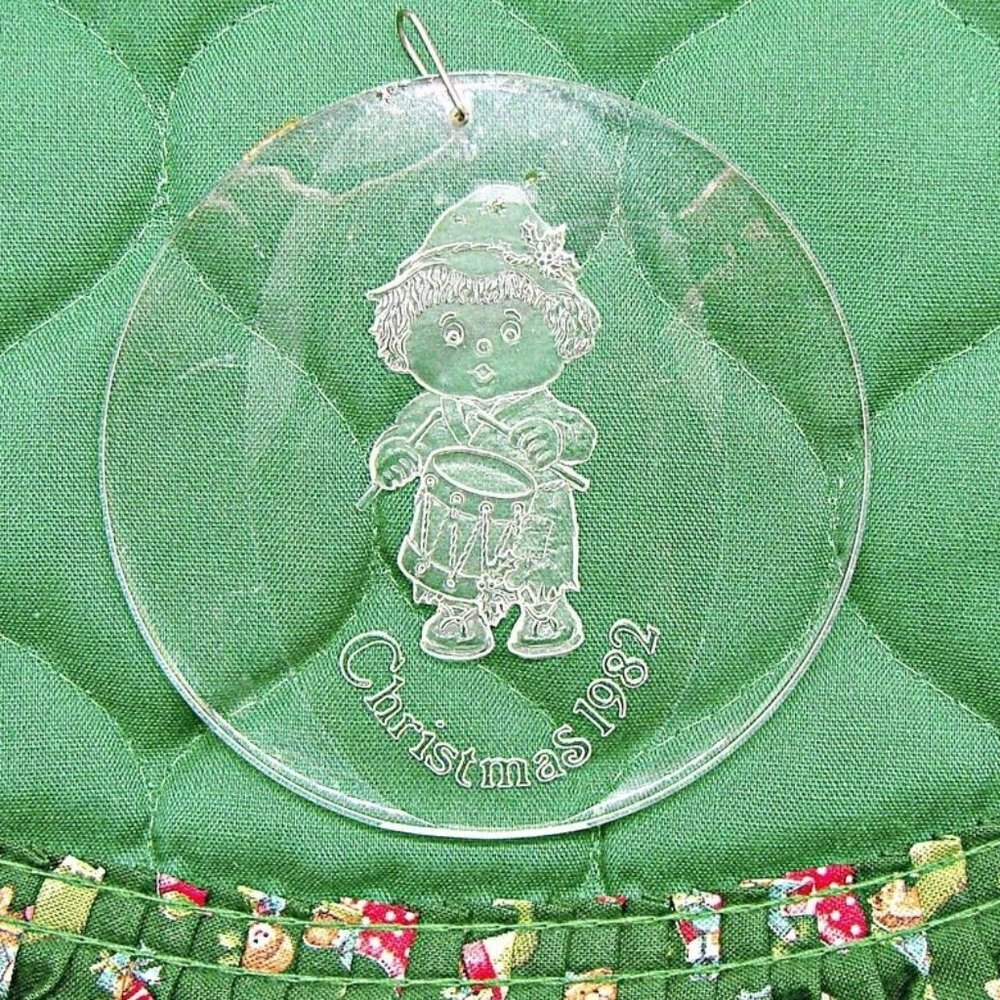 Vintage Acrylic 3" Etched Little Drummer Boy 1982 Ornament Holiday Classic Decor